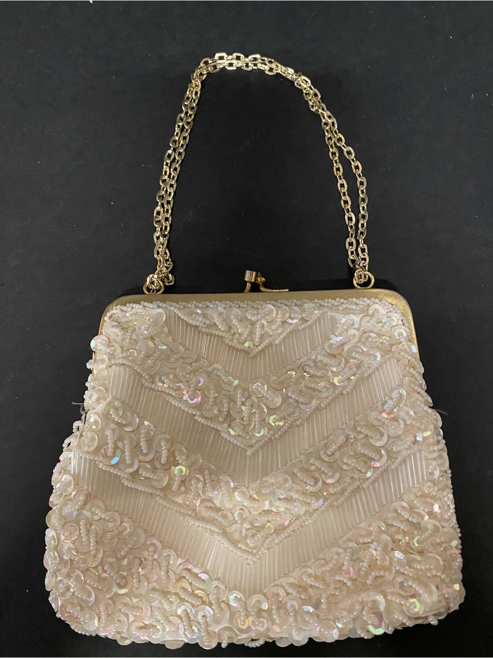 Women’s vintage  Sequin Embellished Evening Bag in Ivory